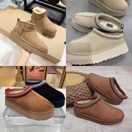 Avustralya Tasman Terlik Kestane Kürk Slaytları Tazz Sheepskin Shearling Katırları Kadınlar Ultra Mini Platform Botları Kaymaz Ayakkabılar Ugge Botlar Süet Üst Sonbahar Kış Botları