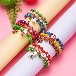 Charm Bracelets Fashion Christmas Tree Elk Santa Claus Snowman Crystal Beads Bracelet For Women Men Year Gift
