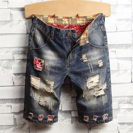 Men's Jeans Men Summer Streetwear Ripped Vintage Loose Beach Jean Shorts Fashion Casual Straight Denim Short256E