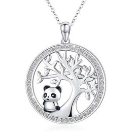 Cute Panda Crystal Bridal Necklace Vintage Female Tree Of Life Pendant Rose Gold Silver Colour Chain Necklaces For Women282F