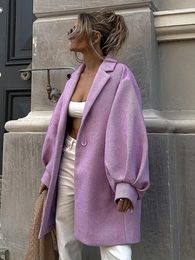 Women's Wool Blends Elegant Loose Solid Lapel Long Lantern Sleeve Coat Retro Casual Fashion Street Wear Ladies Chic Party Club Outwear 2023 231006