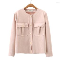 Outerwear Womens Plus Size Stylish Suede Jacket Autumn Casual Clothing Fashion Temperament Slim Chic O-Neck Outwear Curve Coats F71 3082