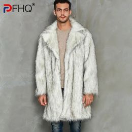 Men's Leather Faux Leather PFHQ High Street Suit Collar Faux Fur Long Coat Men's Warm Heavy Industry Haute Qualite Loose Casual Windbreakers 21Z1898 231005