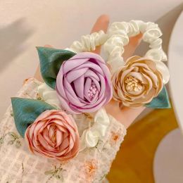 Korean Rose Flower Hair Rope Camellia Hair Ring Ornaments Ponytail Elastic Rubber Band Headwear Female Fashion Hair Accessories