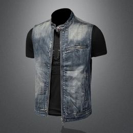 Men's Vests Spring And Autumn Sex StandUp Collar Cowboy Vest Men Simple Retro Trend Denim Vest Men Cowboy Vest Men 231005