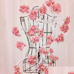 Decorative Flowers Wreaths Vine Decoration Silk Hydrangea Party Romantic Wall Flower Rattan Garlands Artificial Wreath Drop Delivery H Dhreh