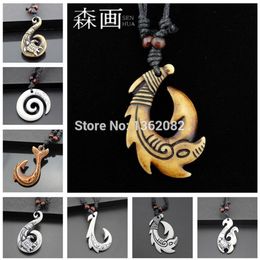 SENHUA Hawaiian Style Men Women's Imitation Bone Carving NZ Maori Fish Hook Charm NecklaceFishhook Pendant Gift MN2582987