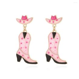 Dangle Earrings Cute Pink Spotted Oil Dripping Hat Boots For Women Ins Fashion Modern Western Style Cowboy Earring Jewellery