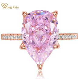Wedding Rings Wong Rain 18K Gold Plated 925 Sterling Silver Pear Cut 10 15MM Lab Sapphire Gemstone Engagement Jewellery Ring For Women 231005
