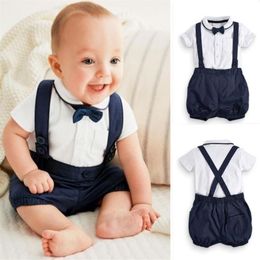 Gentleman Neugeborenen Baby Jungen Kleidung Set Fliege T-shirt Tops solide Overalls Shorts Outfits Sommer Baby Jungen Kleidung Set 2020170C