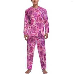 Men's Sleepwear Roses Floral Pajamas Pink Flowers Print Male Long Sleeves Pajama Sets 2 Piece Bedroom Autumn Design Birthday Present