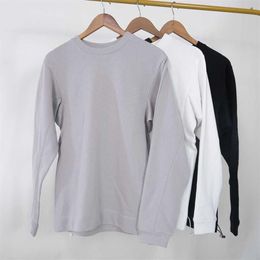 Men's Sportswear French Terry Tops Solid Color Round Neck Sports Shirt Fitness Gym Clothes307O