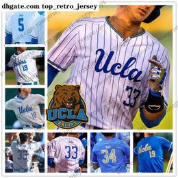 New NCAA Wears UCLA #5 College Garrett Mitchell Baseball 19 Jack Ralston 25 Noah Cardenas 32 Ryan Garcia 33 Chase Strumpf White Gray Blue Baseba