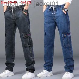 Men's Jeans Cargo Jeans Men Elastic Plus Size 48 46 44 42 High Waist Trousers Straight Work Pants Casual Stretched Black Denim Streetwear J231006