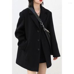 Women's Suits UNXX 2023 Winter Casual Vintage Wool Suit Coat Women Loose Fashion Woolen Blazer Jacket Female Brown Black Retro Blazers