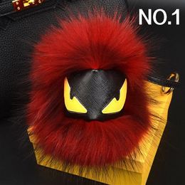 Fashion luxury designer cute lovely little moster hand made real fur leather handbag charms car keychains290g