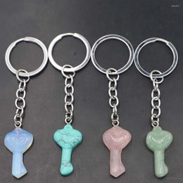 Keychains 1pc Key Natural Stone Keychain Ring Gemstone Rose Quartz Charms Alloy Lobster Clasp Jewellery Women Girls Men Accessories