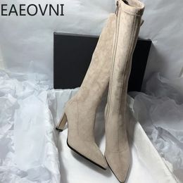 Boots Winter Suede Long Boots Women Shoes Fashion Pointed Toe Knee High Bootties Ladies Sexy Thin High Heel Shoes 231006