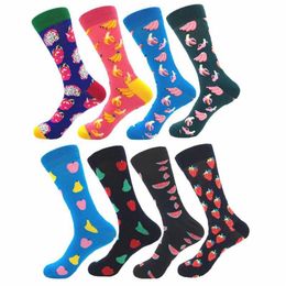 Men's Socks Spring And Summer Hit Color Fruit Series Strawberry Watermelon Pear Dragon Long Tube Cotton273q