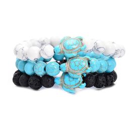 Charm Bracelets 8Mm Turquoise Bead Cross Toutoise Charms Bracelet Essential Oil Diffuser Black Lava Stone For Women Men Jewe Dhgarden Dhegk