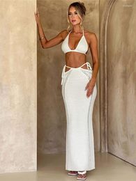 Work Dresses Women Summer Solid Maxi Long Dress Sets Elegant Casual Fashion Office Lady Bodycon Slim Sexy Backless Crop Skirt Suit 2023