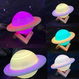 Table Lamps 16 Colour 3D Print LED Lamp Moon Earth Jupiter USB Recharge Remote control Home Bedroom Decor Creative Mood Night Light Colourful YQ231006