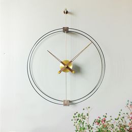 Diameter 70CM Single pole double lap Nordic modern simple creative Spanish wall clock Black walnut large hand clock
