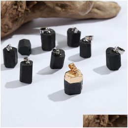 Charms Fashion Irregar Black Tourmaline Stone Pillar For Necklace Earrings Jewelry Making Accessory Drop Delivery Findings Components Dh1Hb