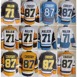 Man Vintage Hockey 71 Evgeni Malkin Jerseys Retro CCM 87 Sidney Crosby Classic Team Colour Black White Blue Yellow Embroidery And Sewing Retire Pure Cotton High