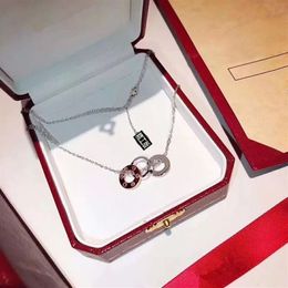 fashion love necklace jewelry men women three ring full diamond necklace octagonal screw cap love necklace couple gift with box se307g