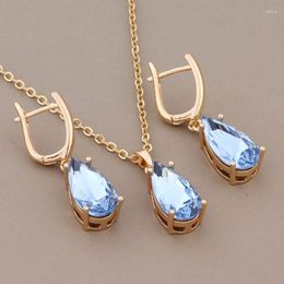 Necklace Earrings Set Luxury Elegant Women's Gold Color Big Drop And Pendant Sets Unusual Daily Jewelry Gift