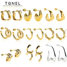 Stud Earrings for Women High Quality Hoop 316L Stainless Steel Gold Plated Open U C Irregular Fashion Thread Jewellery Accessories Gift 231005
