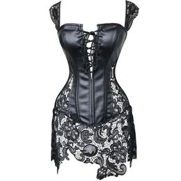 Women Sexy Black PVC Lace Corset Fetish Dress Push Bra Shape Body Ladies Elegant Dominatrix Nightclub Patent Leather Corset Y20070304d