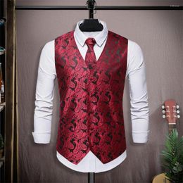 Men's Vests Men Vest Stain Bowtie Pocket Square Waistcoat Slim Wedding Groom V Neck Single-breasted Business Suits Blazer