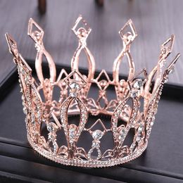 Hair Clips Vintage Rose Gold Round Crystal Wedding Tiara Queen Crown for Bridal Headpiece Diadem Prom Hair Jewelry272v
