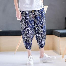 Men's Shorts Men Cropped Pants Vintage Mid-calf Length Mid Waist Clothing