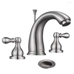 Bathroom Sink Faucets Aquaterior 3 Hole Faucet For Undermount Widespread Double Handle Mixer Taps With Drain BN