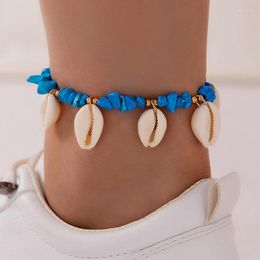 Anklets HuaTang Beach Leisure Style Gravel Beaded Shell Feet Chain Blue Women's Decoration Party Outdoor