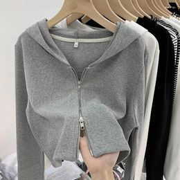 Women's Jackets Jacket Double Zipper 2023 Autumn/Winter Fashion Female Short Hooded Coat Elegant Design Sense Ladies Cardigan Top