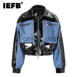Men's Jackets IEFB Denim Patchwork Leather Jackets Trend Men's Fashion Silhouette Short Windbreake Korean Style Luxury Casual Pu Coat CPG0512 J231006