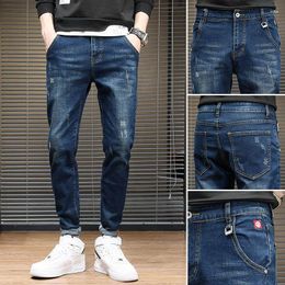 Men's Jeans Size 27-36 Men Ripped Spring Summer Autumn Fashion Casual Hole Slim Fit Skinny Stretch Long Denim Pants Black Blue