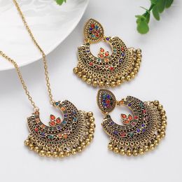 Pendant Necklaces Ethnic Multicolor Crystal Geometric Tassel Earrings Set Women Retro Gold Plated Beads Jewellery Sets Bride Wedding Bijoux