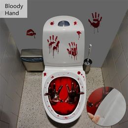 Wall Stickers Bloody Hand Wallpaper For Bathroom Toilet Stickers Halloween Fright Night Horror Mural Adhesive Party Decoration Wall DIY Decal 231005