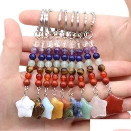 Key Rings Star Statue 7 Chakra Beads Chains Stone Carved Charms Keychains Healing Crystal Keyrings For Women Men Christmas G Dhgarden Dhyc0