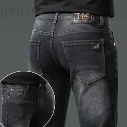 Men's Jeans designer H family autumn and winter thick European high-end jeans, men's trendy slim fit, small foot trend, black long pants, style 6RJO