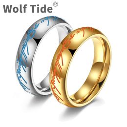 Titanium Stainless Steel Glow Lord Of The Rings With No Gender Personality Blue Red Letter Trendy Handicraft Black Anillos Aesthetic Jewelry For Men Women Wholesale