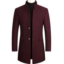 Men's Wool Blends Mens Overcoat Boys Winter Wine Red Coat Plus Size Woollen Blend Coat Long Male Windbreaker Cotton Thick Warm Topcoat Men Jacket 231006