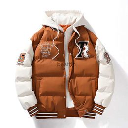 Men's Jackets Fashion Thickened Baseball Jacket New Fake Two-piece Hooded Cotton Coat Winter Outdoor Warm Coats Luxury Brand ClothingL231006
