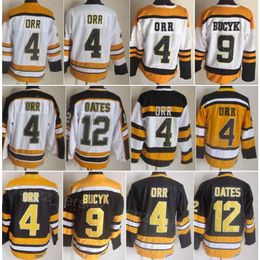 Man Vintage Hockey 9 Johnny Bucyk Jerseys Retro Classic 12 Adam Oates 4 Bobby Orr 16 Derek Sanderson 75 Anniversary CCM Retire Embroidery Black White Yellow Team