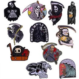 Brooches Grim Reaper Lapel Pins Collection Cat Coffin Death Surfing Ghost Beach Wave Badge Horror Gothic Halloween Decor294C